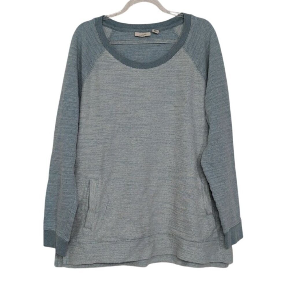 LL Bean Two Tone Sweatshirt Womens Size Large Blue 100% Cotton Pockets Raglan